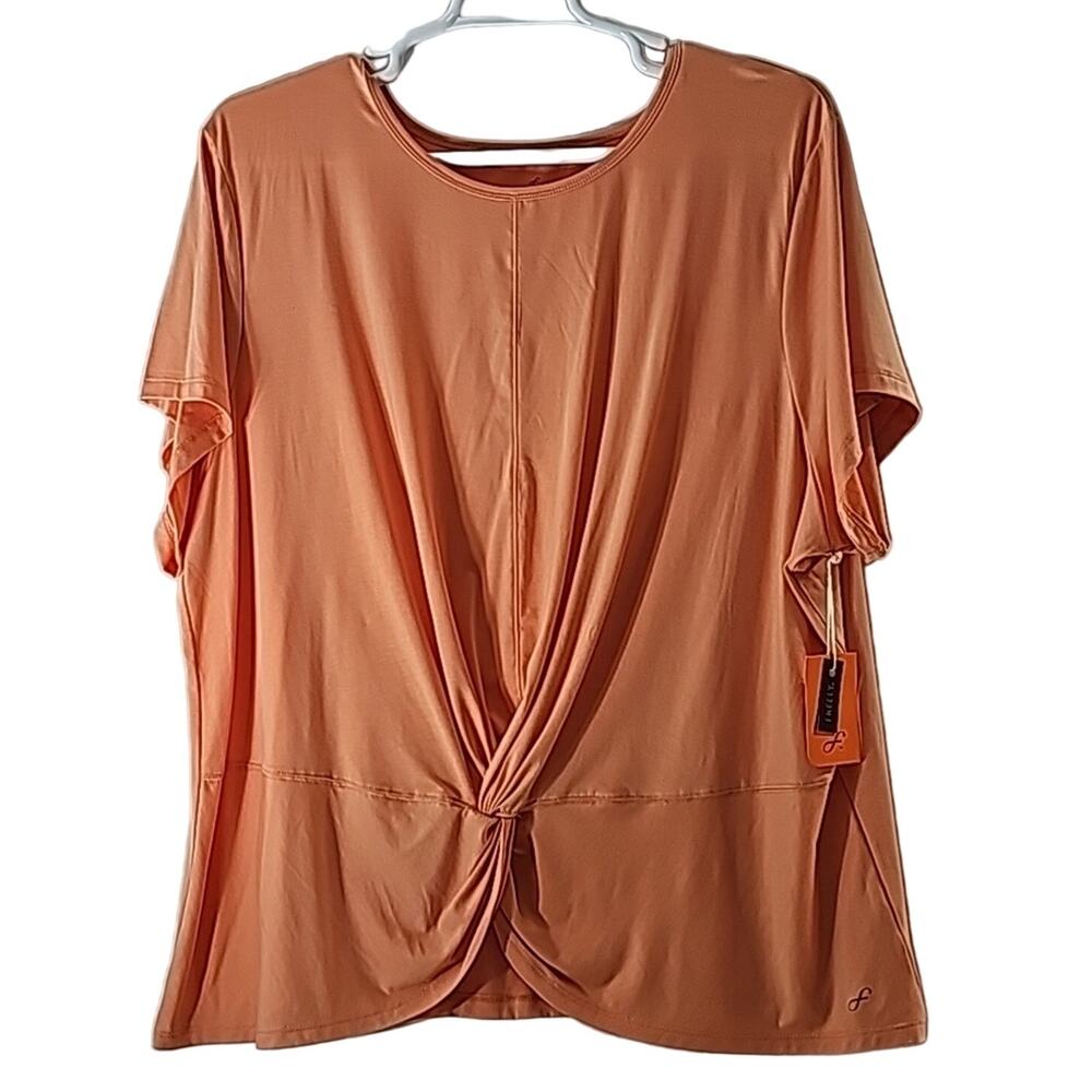 NWT Women Sz 3X Orange Twist Detail Front Cap Sleeve Fairy Flattering Freely Top